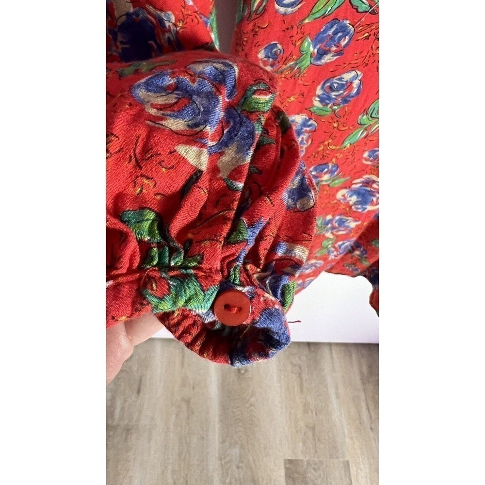 Zara Women Sz S Red‎ Floral Print Long Sleeve V-neck Crossover Mini Romper Dress - Picture 9 of 12